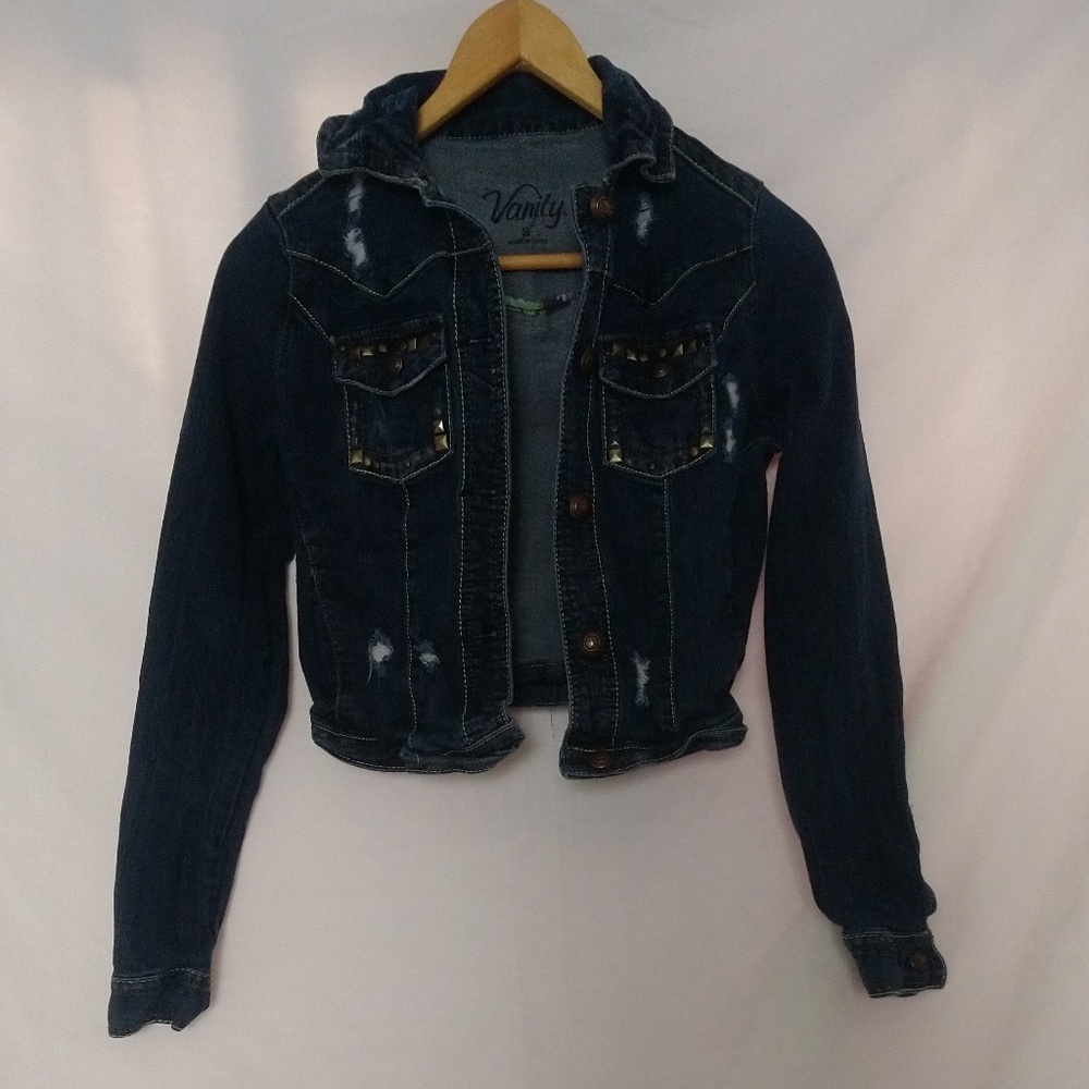 Vanity Denim Cropped Distress Long Sleeve Bolero